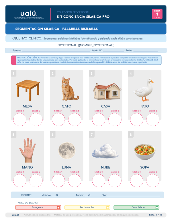 Kit Conciencia Silábica Pro — Material Didáctico para Fonoaudiólogos
