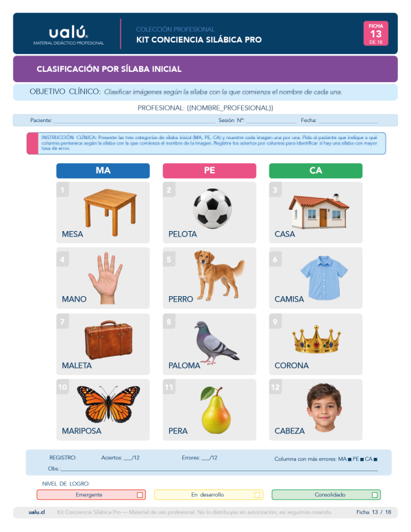 Kit Conciencia Silábica Pro — Material Didáctico para Fonoaudiólogos